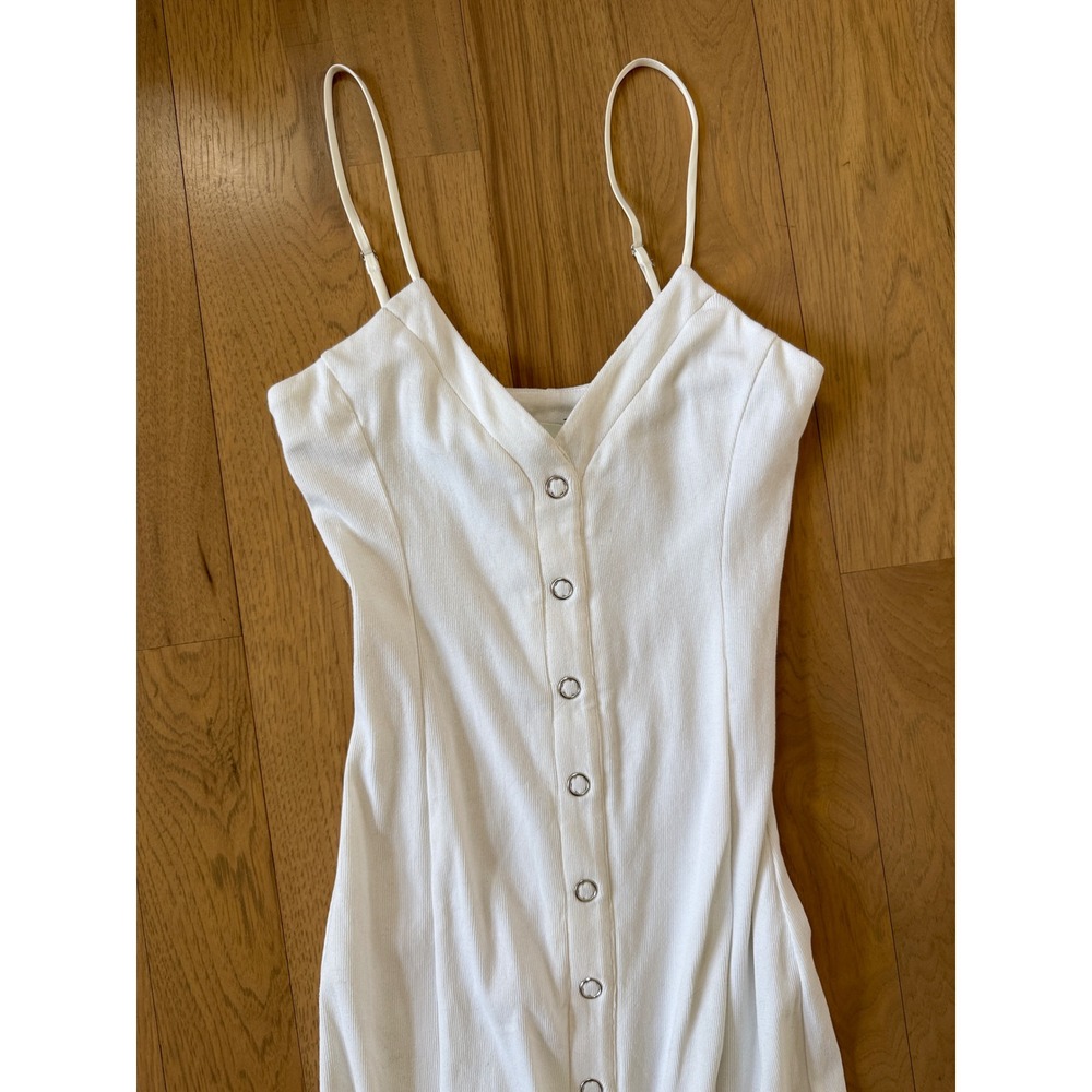 Fleur du Mal Fromt Snap Midi Dress Women Small White Ribbed Cotton Adjustable - Picture 3 of 15